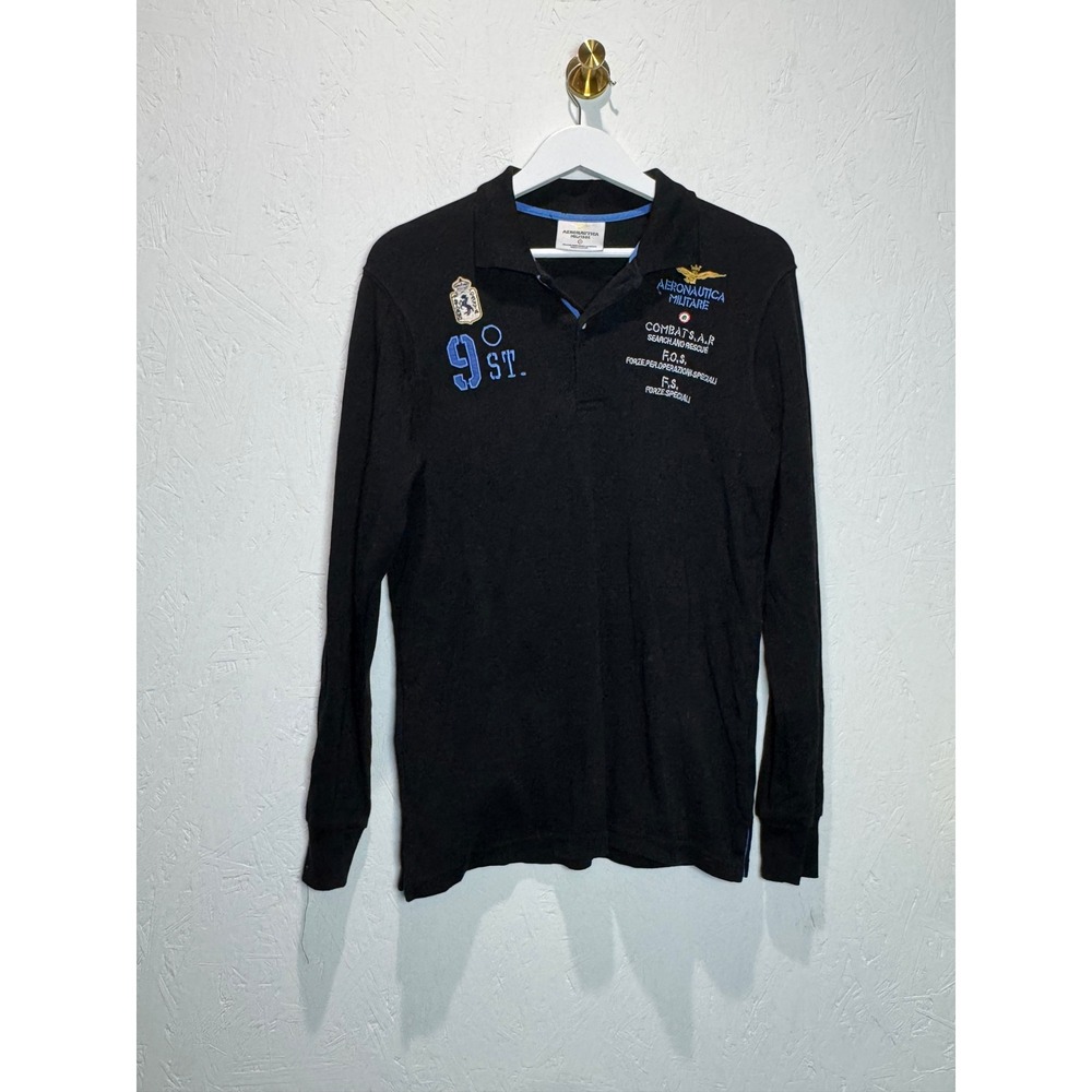 Aeronautica Militare Mens Black Long Sleeve Polo Shirt AB-212 Combat SAR M